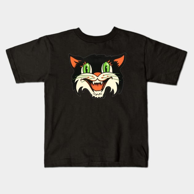 Black Cat Kids T-Shirt by retrorockit